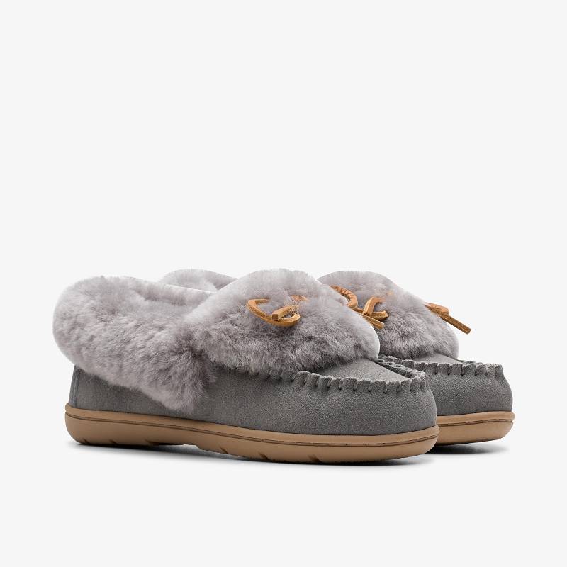 Clarks Roll Mocc Slippers Gris | CLKS-84675